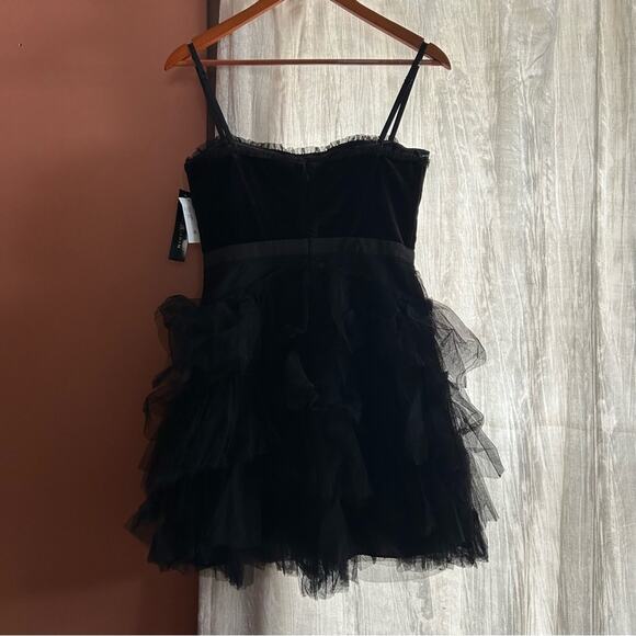 Betsy & Adam Velvet Mesh Fit and Flare Tiered Ruffle Mini Party Dress NWT Size 4 - Picture 6 of 8
